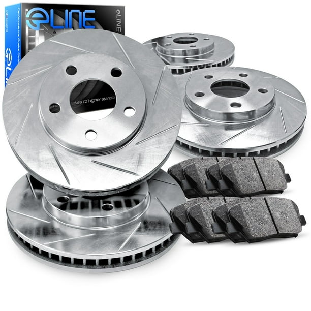 Ceramic Brake Pads For 2004-2008 Mazda RX-8 R1 Concepts Front Rear Silver Zinc Cross Drilled Slotted Brake Rotors Kit 